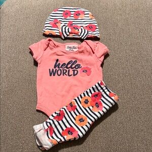 Little Lass Pink and Navy Baby Outfit with Hat